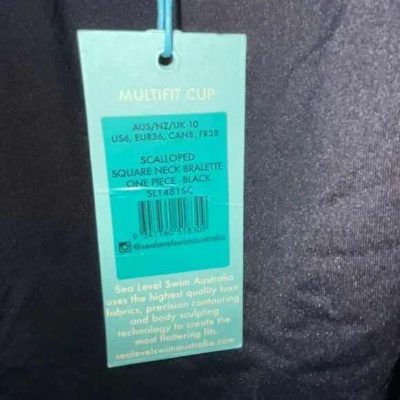 NWT Sea Level Swim Scallop Square Neck Bralette One Piece in Black Size 6 One Pieces